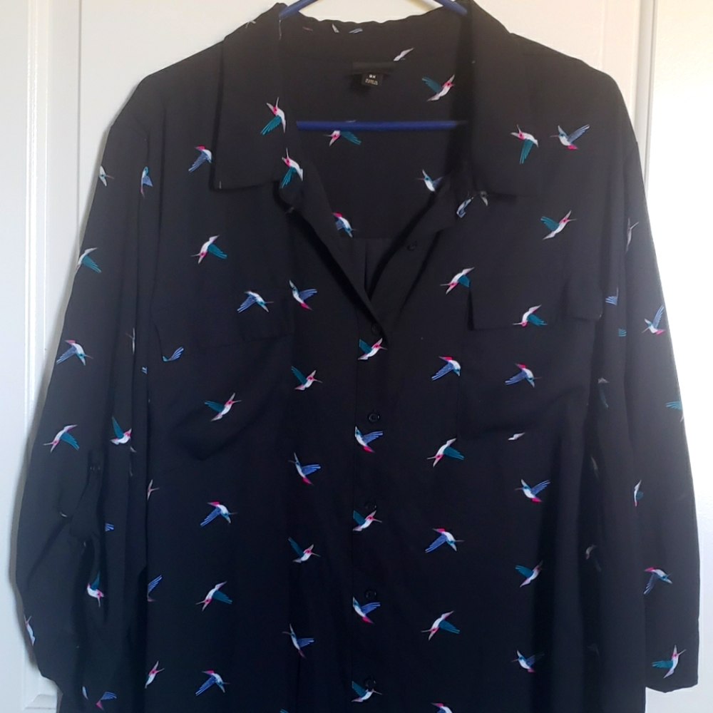 Worthington hummingbird button down blouse 3x